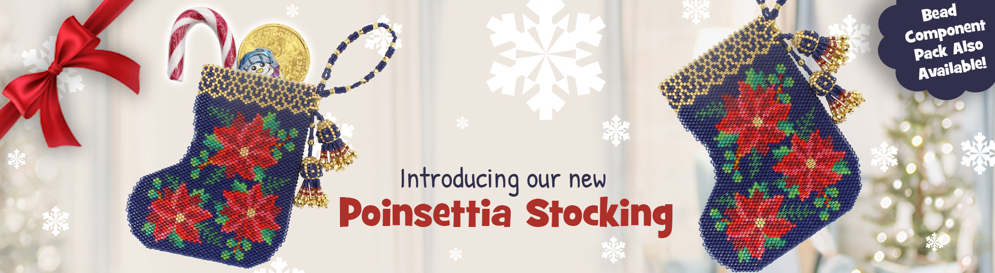 Christmas Poinsettia Stocking - A Large 3D Delica Christmas Beadwork Stocking